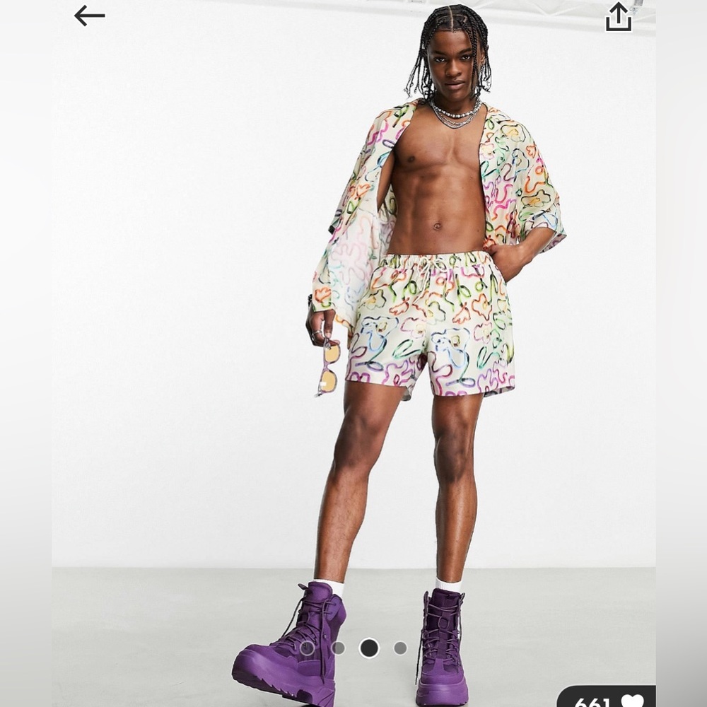 ASOS men’s matching cabana set: swim trunks M and button up short sleeve top L